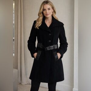 Mackage Black Trench Coat with leather Belt